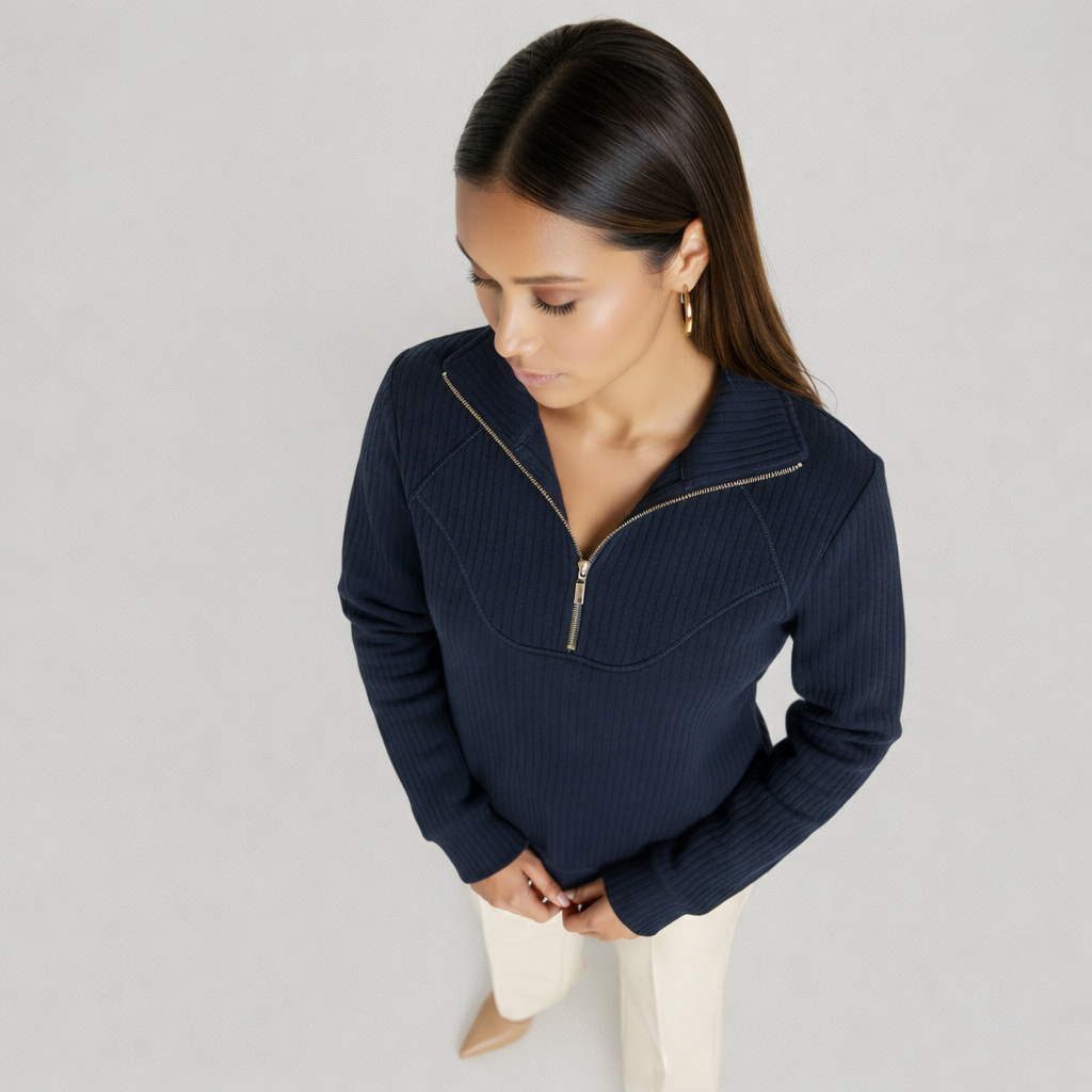 Helene | Jersey de Cuello en V con Cremallera