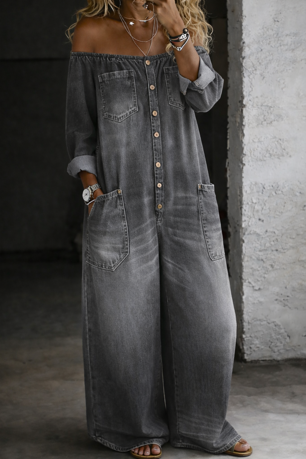 Elena | Jumpsuit de Manga Larga con Hombros Descubiertos