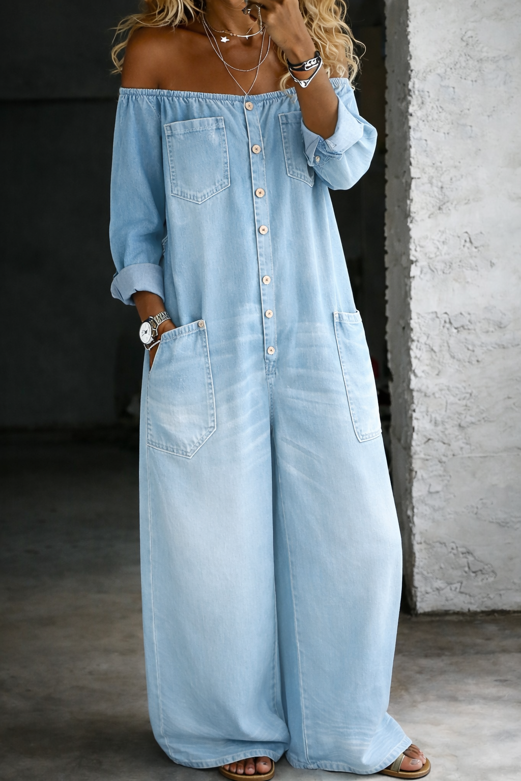Elena | Jumpsuit de Manga Larga con Hombros Descubiertos