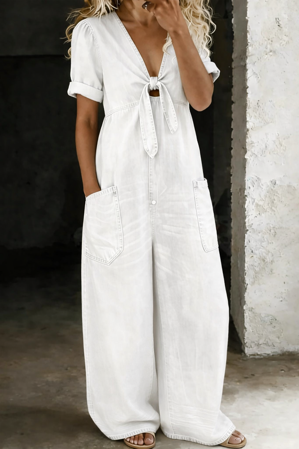Maya | Jumpsuit de Manga Corta con Cuello en V