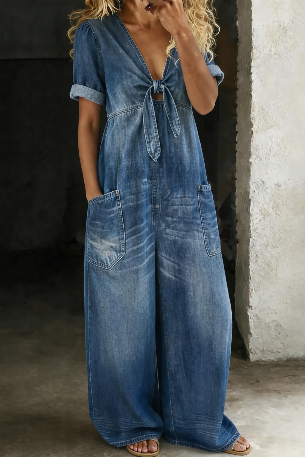 Maya | Jumpsuit de Manga Corta con Cuello en V