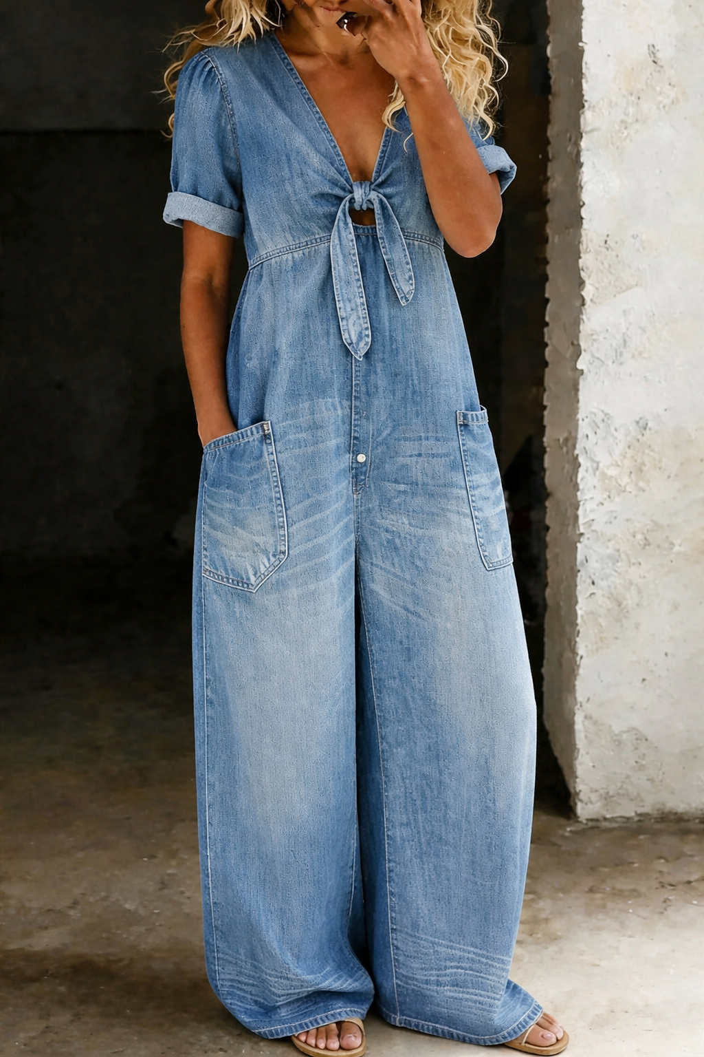 Maya | Jumpsuit de Manga Corta con Cuello en V