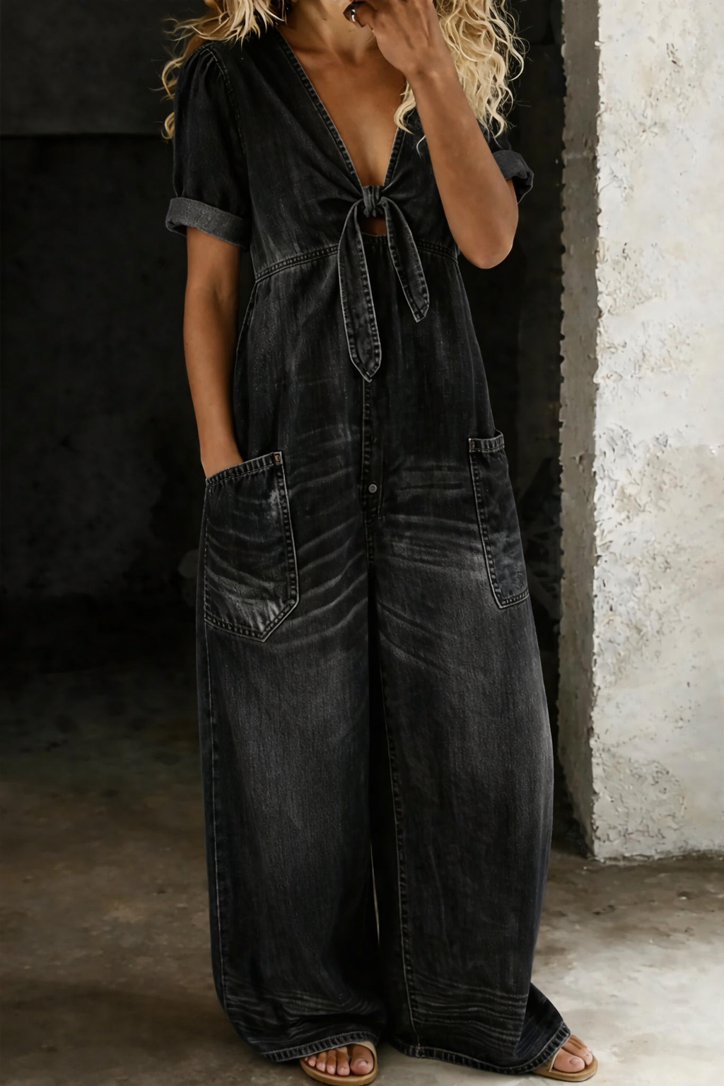 Maya | Jumpsuit de Manga Corta con Cuello en V