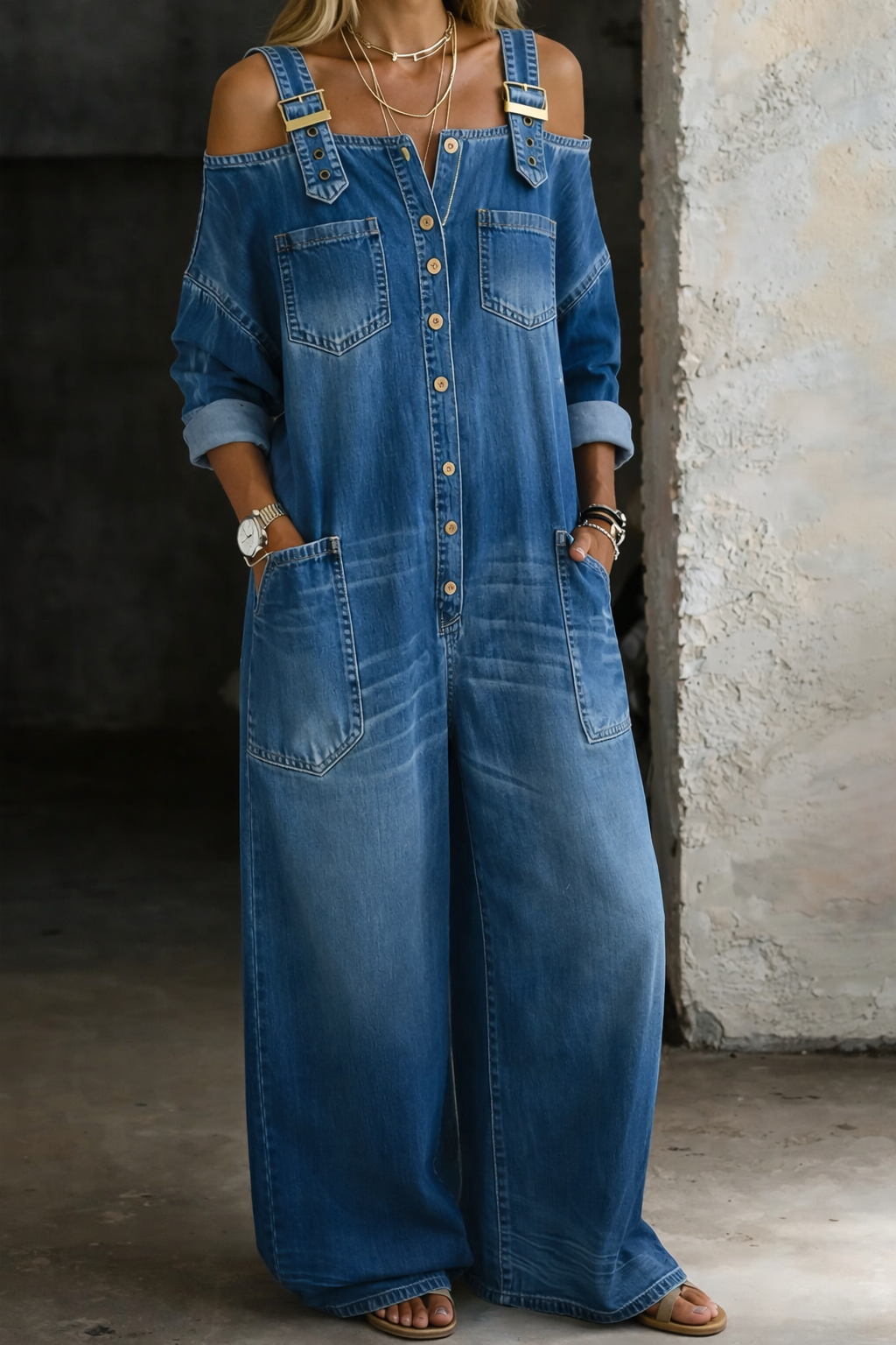 Sophia | Jumpsuit de Mezclilla con Hombros Descubiertos