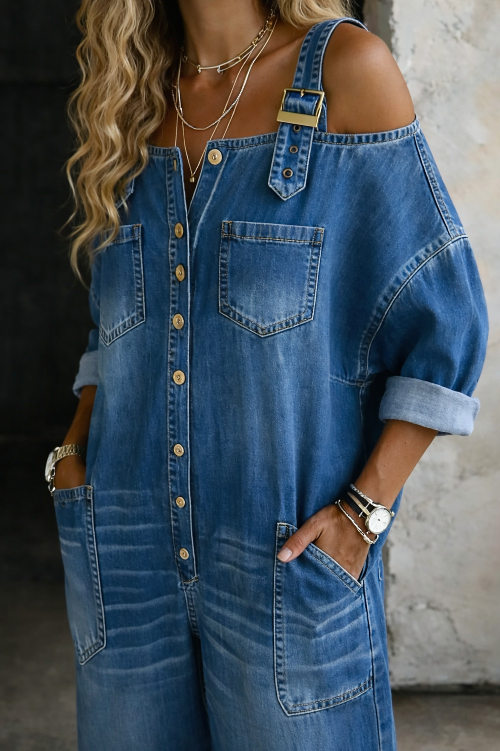 Sophia | Jumpsuit de Mezclilla con Hombros Descubiertos