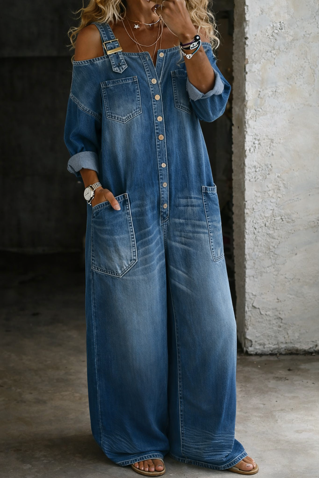 Sophia | Jumpsuit de Mezclilla con Hombros Descubiertos