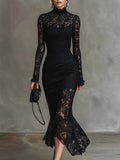 Elisabetta - Elegante Vestido Maxi de Sirena en Encaje Negro Elástico