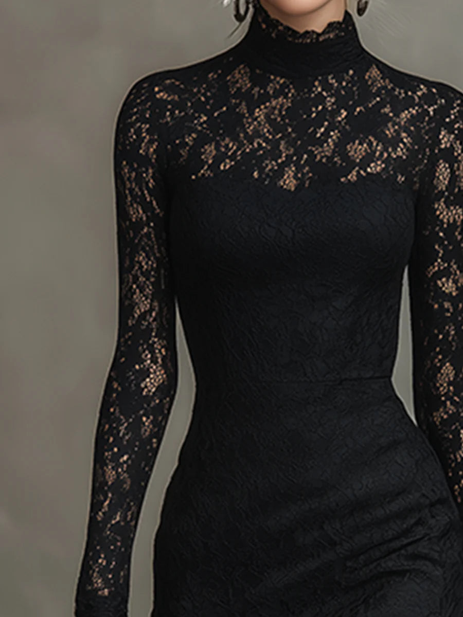 Elisabetta - Elegante Vestido Maxi de Sirena en Encaje Negro Elástico