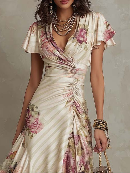 Alba™ | Vestido midi de satén elegante de estilo retro con estampado floral