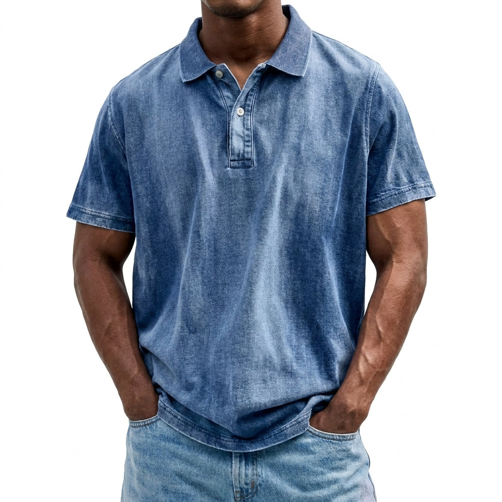 Polo de algodón vintage corta para hombre