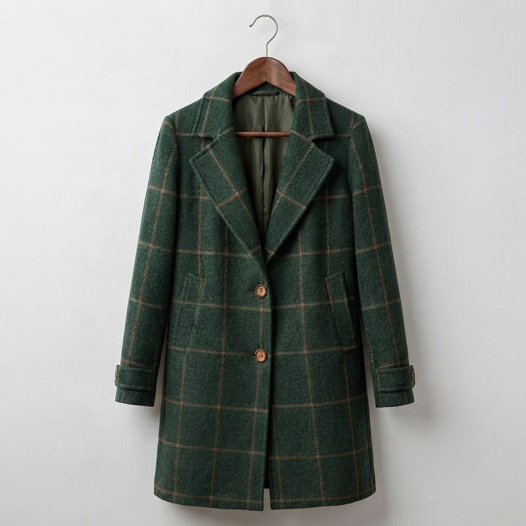 Judith™ | Abrigo Largo de Tweed a Cuadros