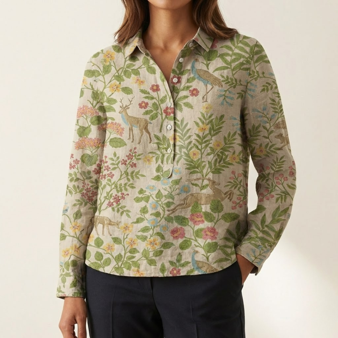 Elena – Camisa de lino estampada