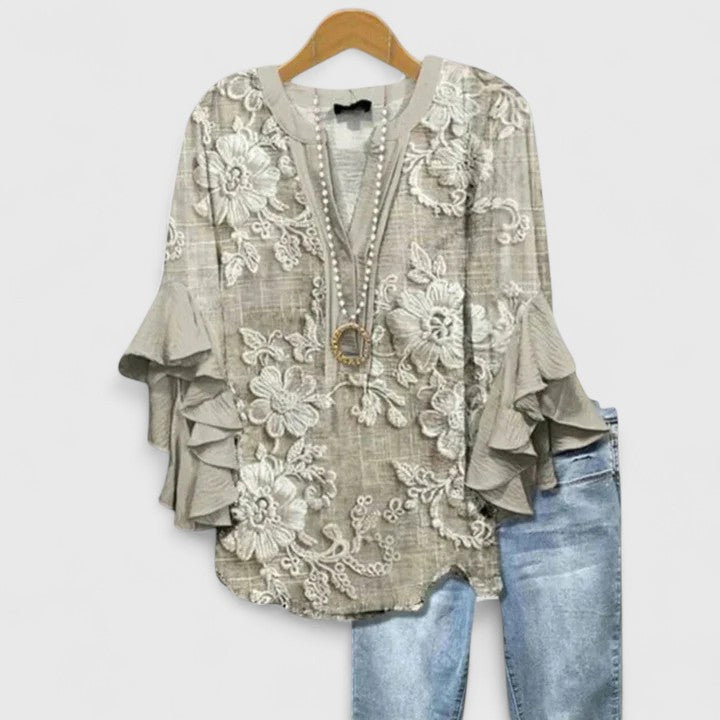 Aurelia – Blusa de manga volante con diseño llamativo