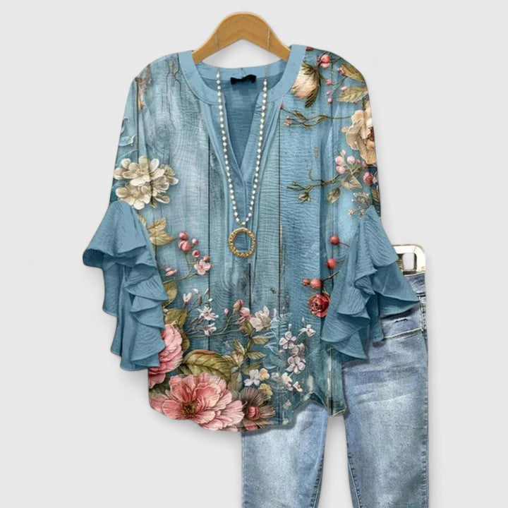 Aurelia – Blusa de manga volante con diseño llamativo