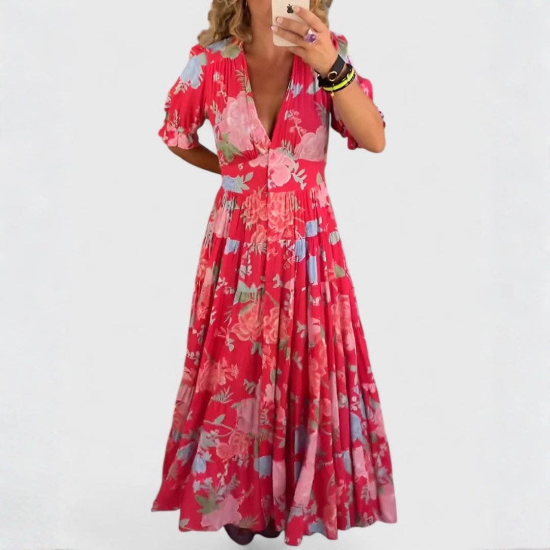 Minelda – Vestido floreado con escote en V