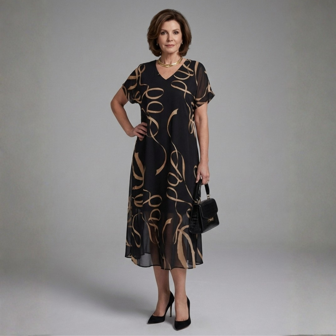 Adèle – Vestido midi fluido estampado abstracto