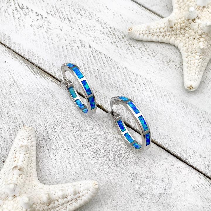 Pendientes en forma de aros con ópalo y plata