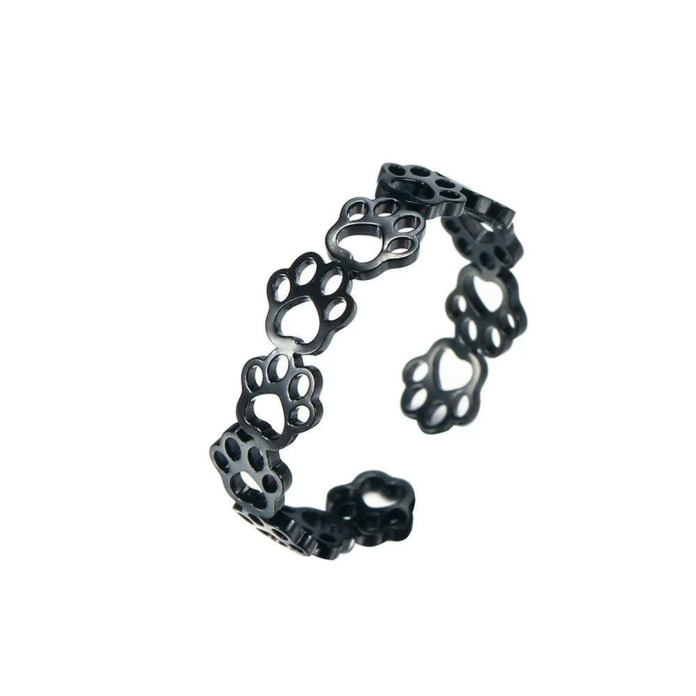 Anillo ajustable con huella de pata – Hecho de acero inoxidable