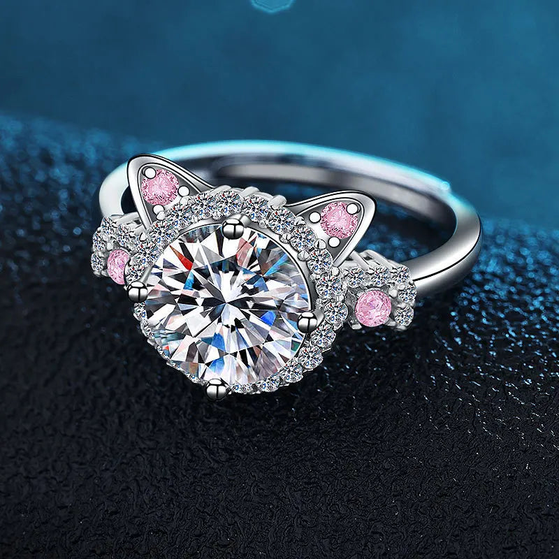 Anillo con orejas de gato ajustable con circonios