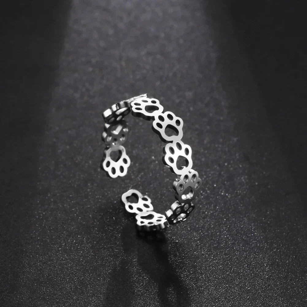 Anillo ajustable con huella de pata – Hecho de acero inoxidable