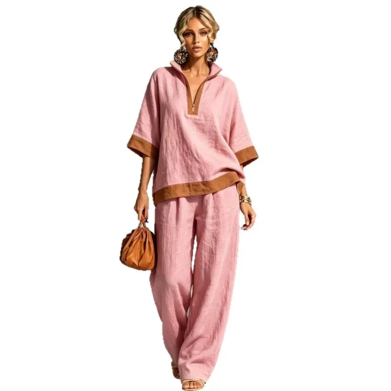 Conjunto Coordinado Vintage Efecto Lino para Mujer