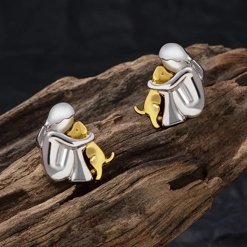 Pendientes Hug bicolores de plata y oro