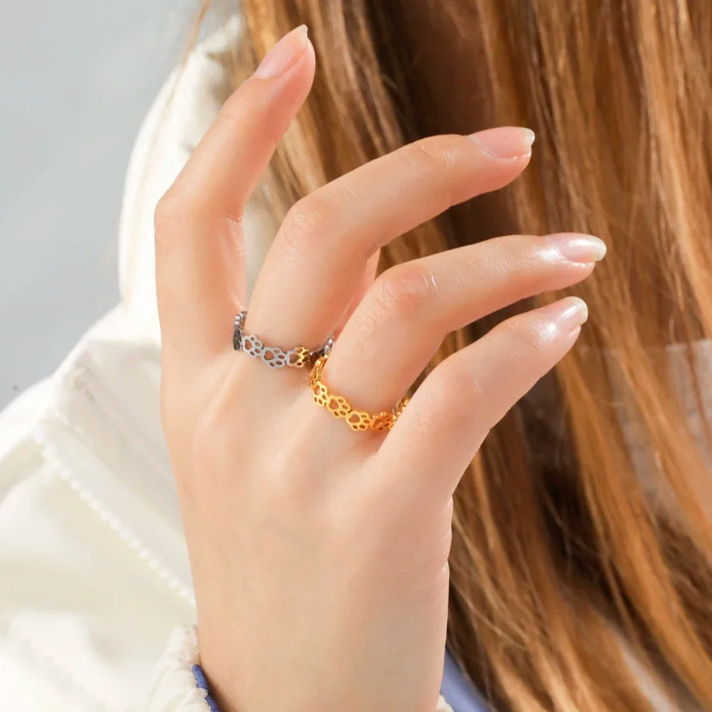 Anillo ajustable con huella de pata – Hecho de acero inoxidable