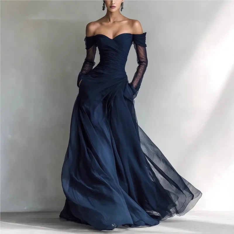Eleonora™ | Vestido largo con hombros descubiertos y paneles de malla