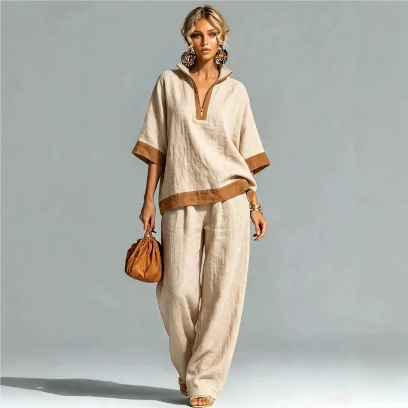 Conjunto Coordinado Vintage Efecto Lino para Mujer