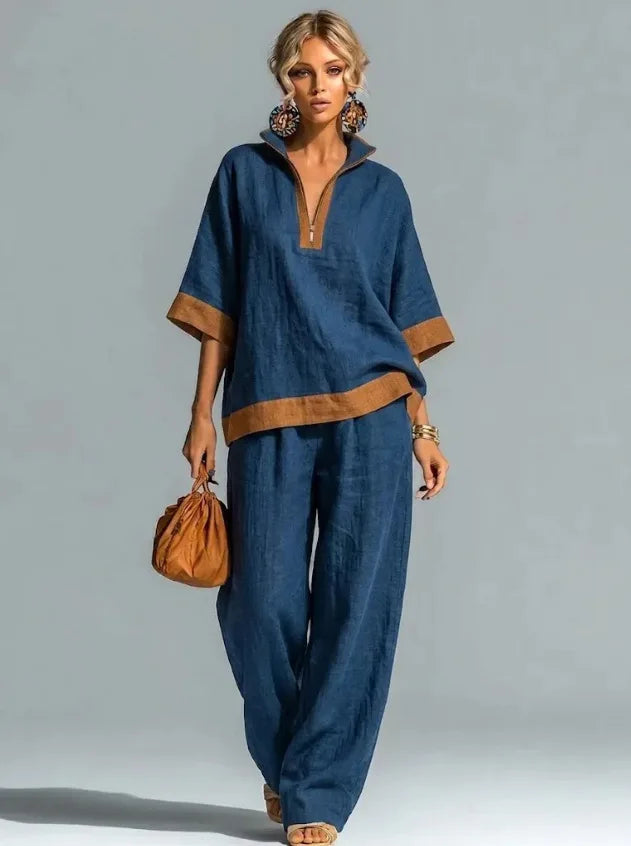 Conjunto Coordinado Vintage Efecto Lino para Mujer