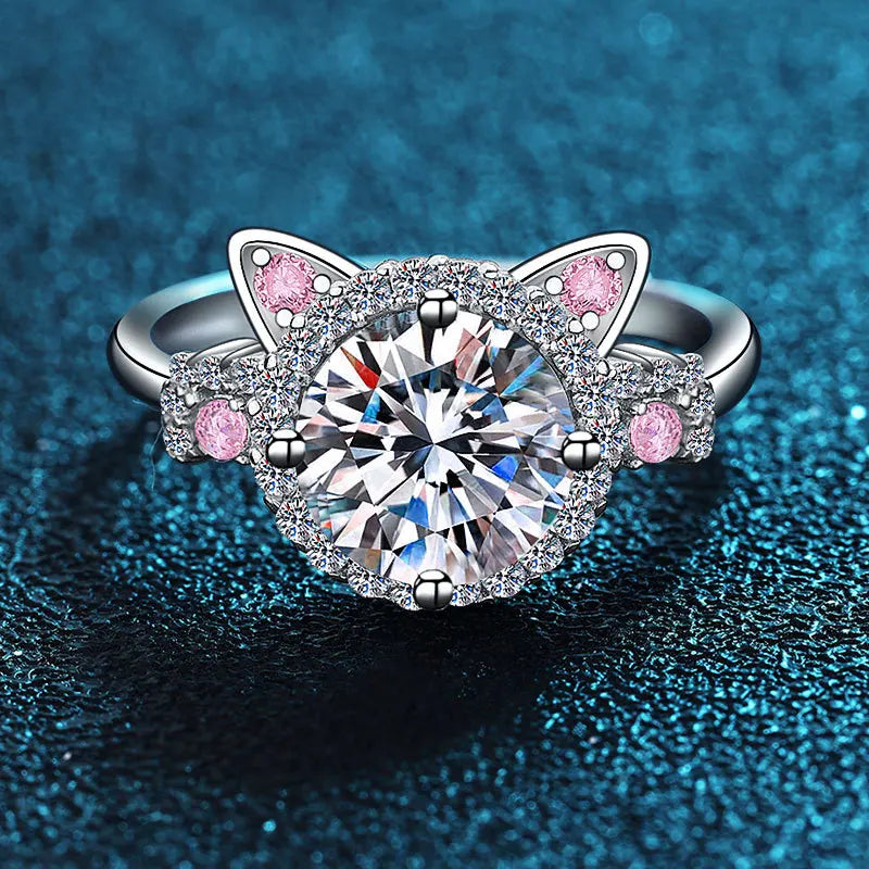 Anillo con orejas de gato ajustable con circonios
