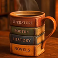 Taza de café hecho a mano de una biblioteca