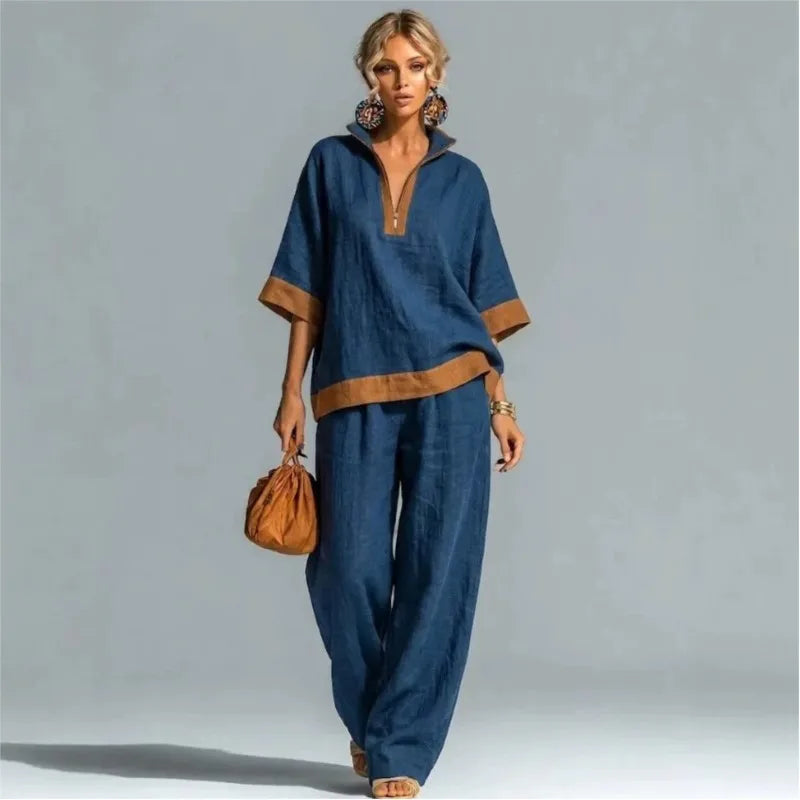 Conjunto Coordinado Vintage Efecto Lino para Mujer