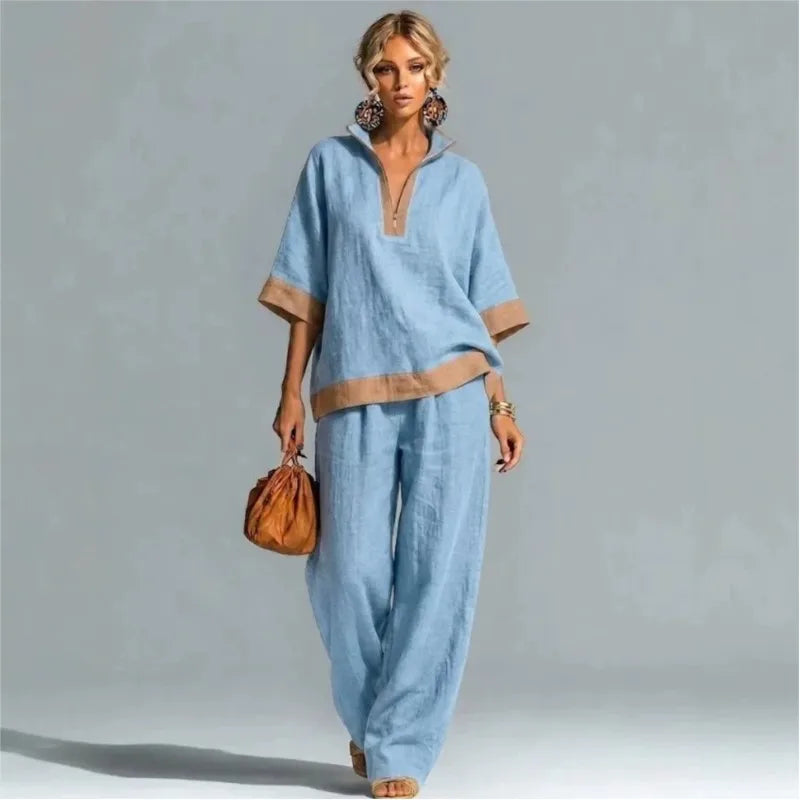 Conjunto Coordinado Vintage Efecto Lino para Mujer