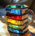 Taza colorida hecha a mano para libros