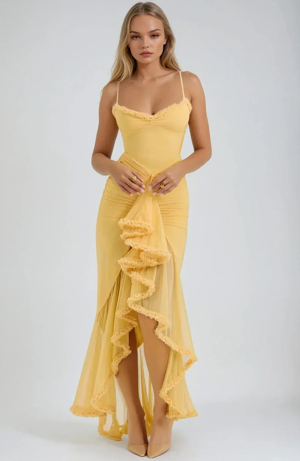 Chloe™ | Vestido de malla amarillo