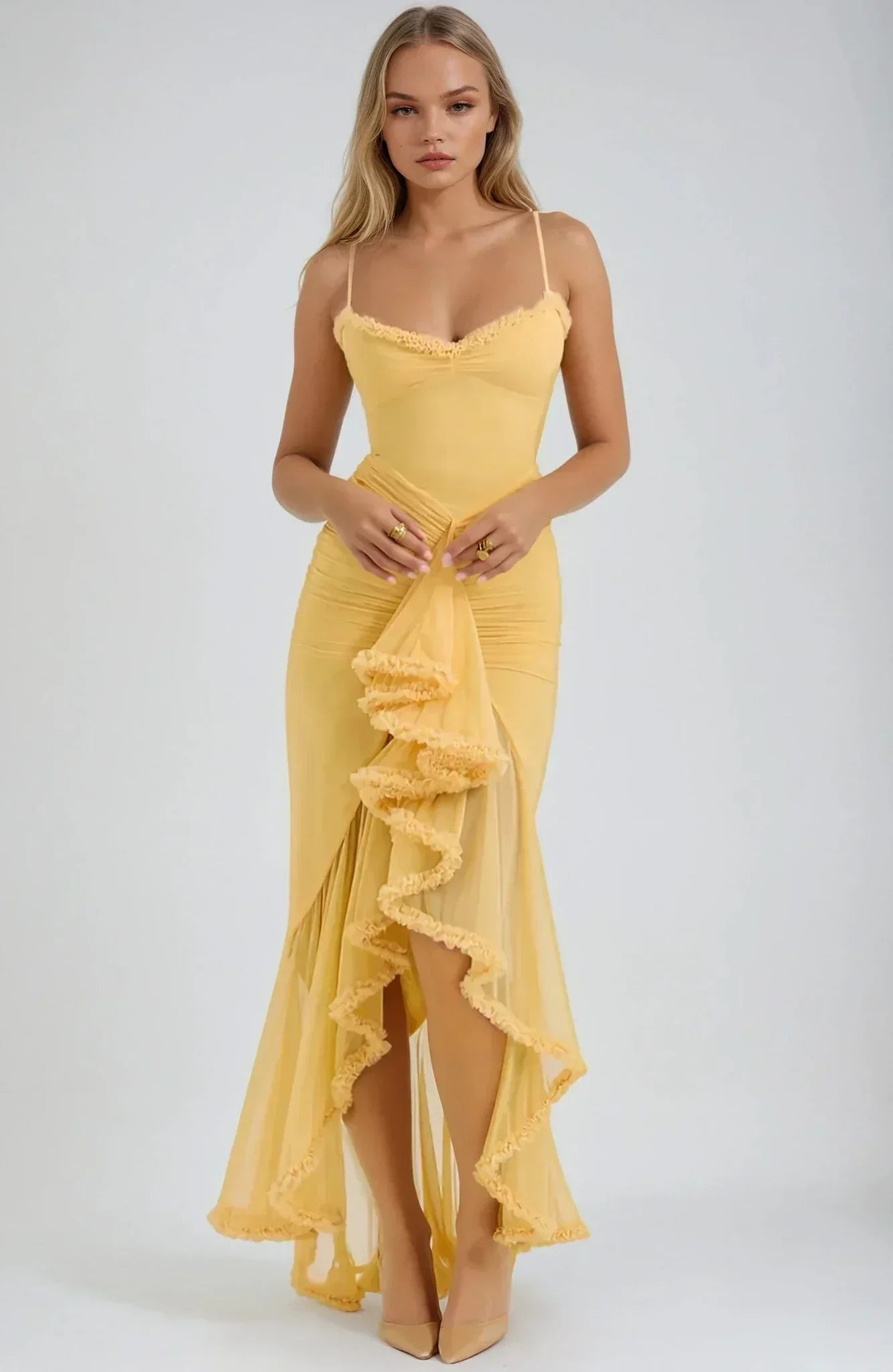 Chloe™ | Vestido de malla amarillo