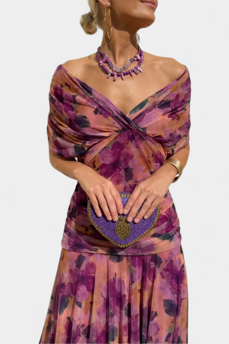 Magda™ | Vestido largo floral con escote en forma de corazón