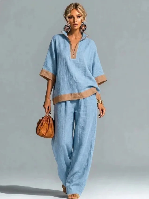 Conjunto Coordinado Vintage Efecto Lino para Mujer