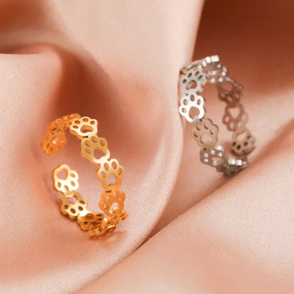 Anillo ajustable con huella de pata – Hecho de acero inoxidable