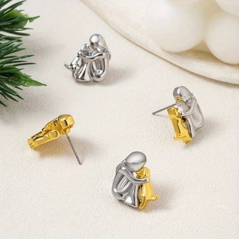 Pendientes Hug bicolores de plata y oro