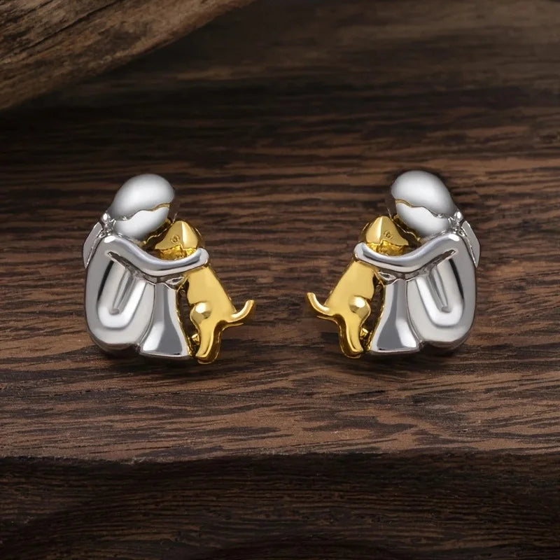 Pendientes Hug bicolores de plata y oro
