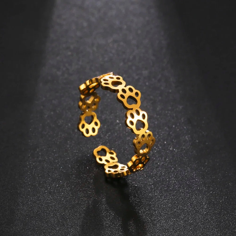 Anillo ajustable con huella de pata – Hecho de acero inoxidable