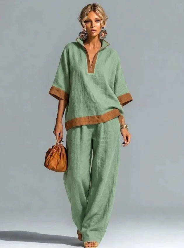 Conjunto Coordinado Vintage Efecto Lino para Mujer