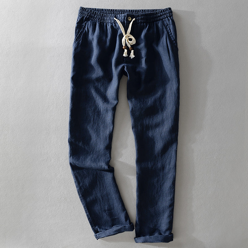 Pantalones Harrington de lino 100% con cintura cómoda