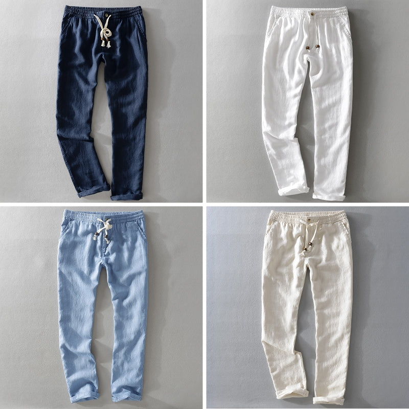 Pantalones Harrington de lino 100% con cintura cómoda
