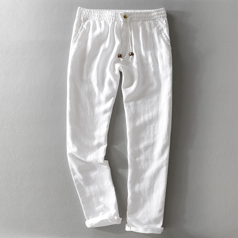 Pantalones Harrington de lino 100% con cintura cómoda
