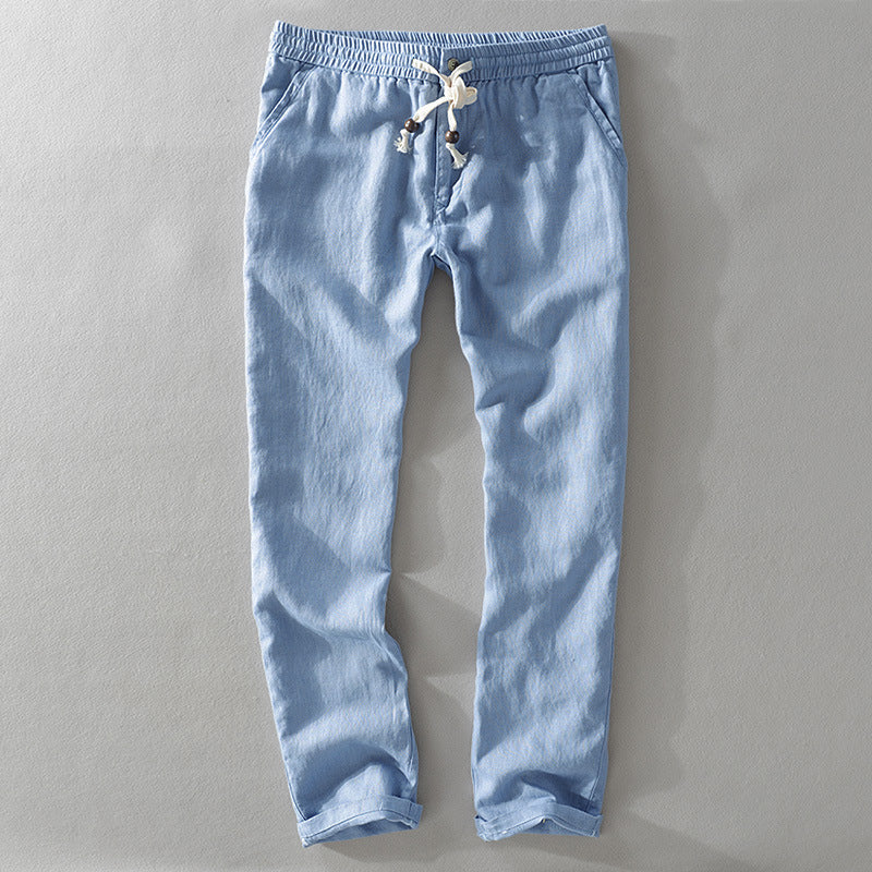 Pantalones Harrington de lino 100% con cintura cómoda