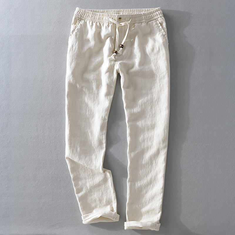 Pantalones Harrington de lino 100% con cintura cómoda