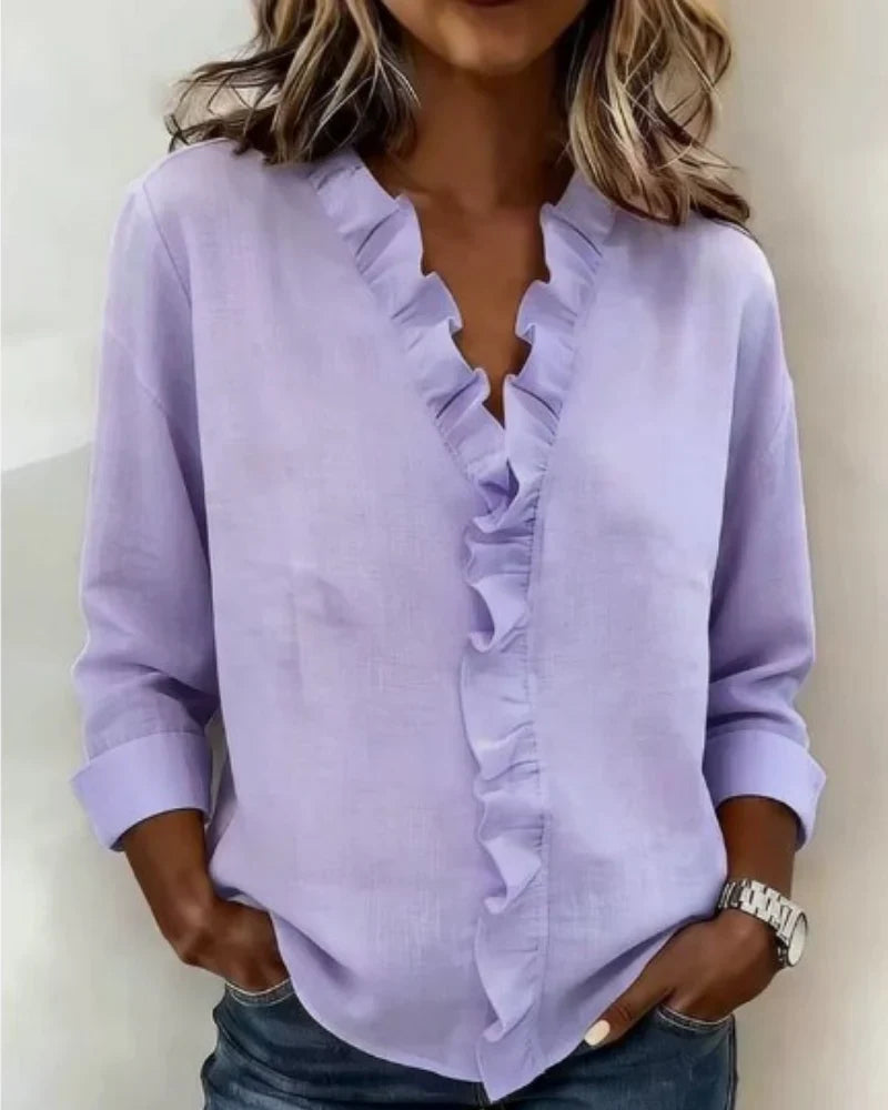 Indie | Blusa con volantes, escote en V y mangas largas